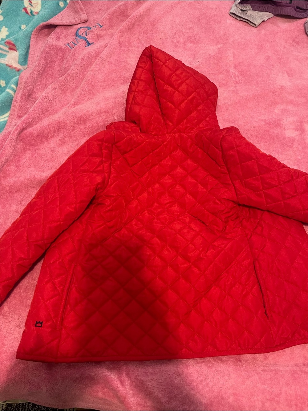 crown & ivy Girls' Quilted Hooded Puffer Jacket - Bright Red
